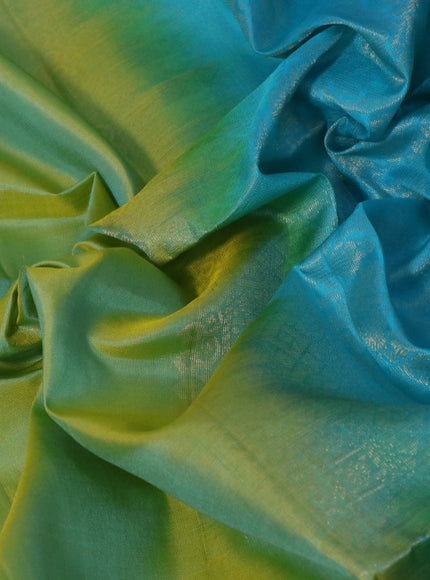 Pure soft silk saree dual shade of light green and light blue with zari woven buttas and rich zari woven border