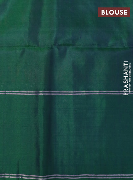 Pure soft silk saree maroon and dual shade of bluish green with silver zari woven buttas and rettapet zari woven border