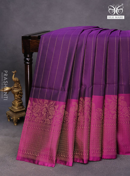 Pure soft silk saree deep violet and magenta pink with allover zari weaves and long rich zari woven border