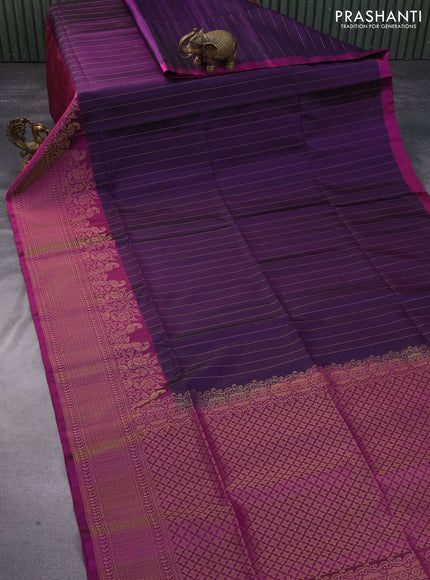 Pure soft silk saree deep violet and magenta pink with allover zari weaves and long rich zari woven border