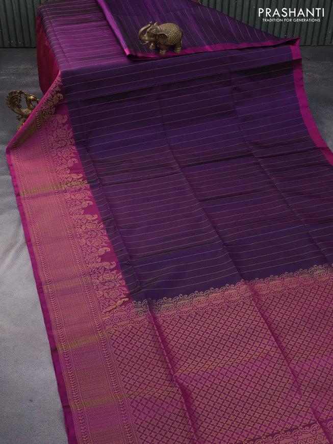 Pure soft silk saree deep violet and magenta pink with allover zari weaves and long rich zari woven border