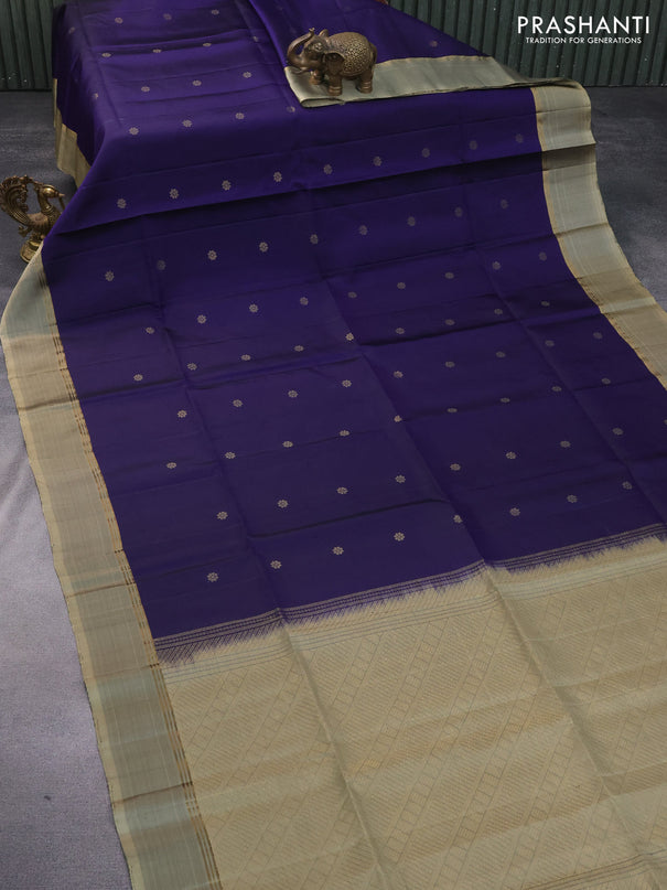 Pure soft silk saree blue and chikku shade with zari woven buttas and zari woven simple border