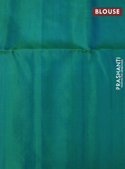 Pure soft silk saree dual shade of teal bluish green with zari woven buttas in borderless style