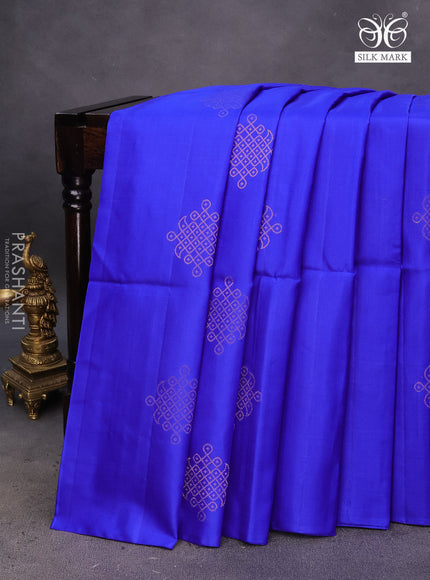 Pure soft silk saree royal blue with zari woven buttas in borderless style