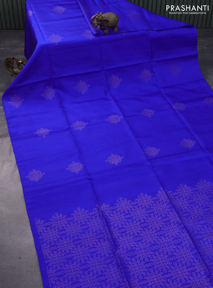 Pure soft silk saree royal blue with zari woven buttas in borderless style