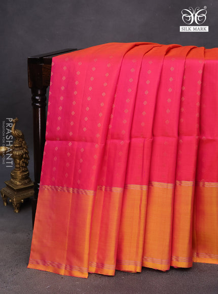 Pure soft silk saree dual shade of pink and dual shade of yellow with allover zari woven buttas and rettapet zari woven border