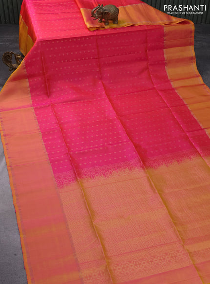 Pure soft silk saree dual shade of pink and dual shade of yellow with allover zari woven buttas and rettapet zari woven border