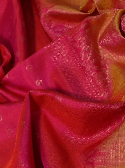 Pure soft silk saree dual shade of pink and dual shade of yellow with allover zari woven buttas and rettapet zari woven border