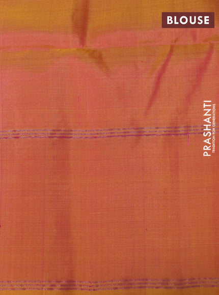 Pure soft silk saree dual shade of pink and dual shade of yellow with allover zari woven buttas and rettapet zari woven border