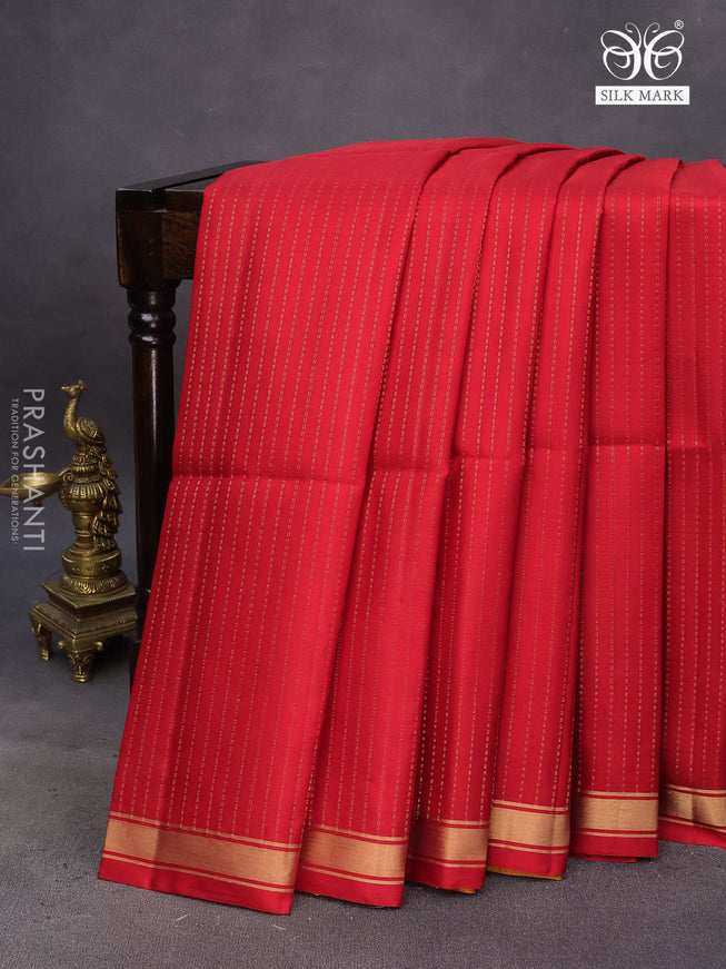 Pure soft silk saree red and mustard yellow with allover zari weaves and zari woven border