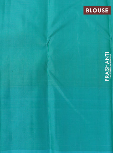 Pure soft silk saree light green and teal blue with allover silver zari woven brocade weaves and rich silver zari woven border