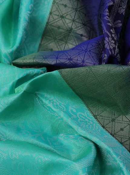 Pure soft silk saree teal green shade and blue with allover silver zari woven brocade weaves and rich silver zari woven border