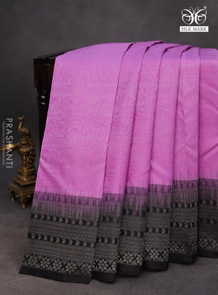 Pure soft silk saree lavender shade and black with allover silver zari woven brocade weaves and rich silver zari woven border