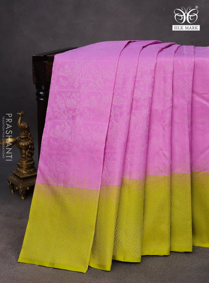 Pure soft silk saree lavender shade and light green with allover silver zari woven brocade weaves and rich silver zari woven border