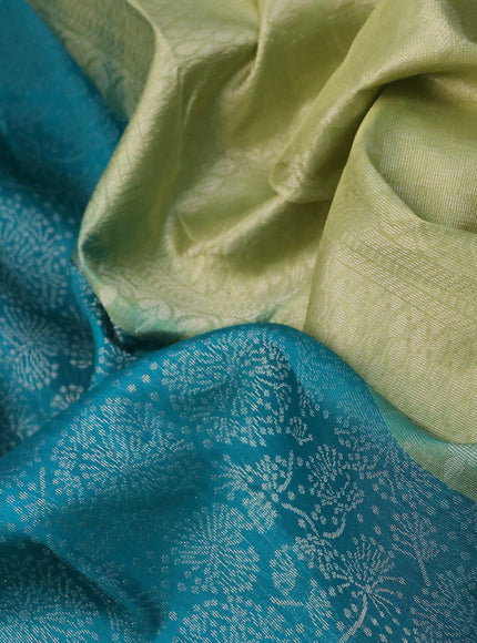 Pure soft silk saree teal blue shade and pastel green with allover silver zari woven brocade weaves and rich zari woven border