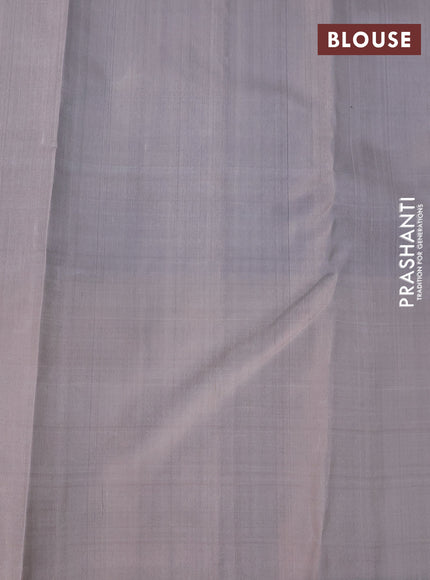 Pure soft silk saree blue and pastel brown shade with allover silver zari woven brocade weaves and rich silver zari woven border