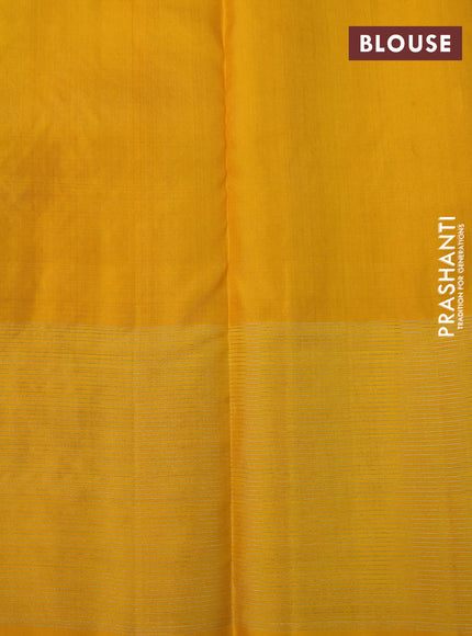 Pure soft silk saree dual shade of teal green and mango yellow with allover silver zari woven brocade weaves and rich silver zari woven border