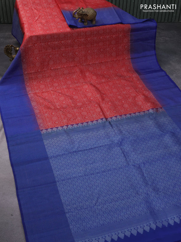 Pure soft silk saree maroon and blue with allover silver zari woven brocade weaves and rich silver zari woven border