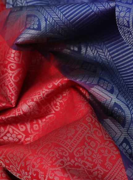 Pure soft silk saree maroon and blue with allover silver zari woven brocade weaves and rich silver zari woven border