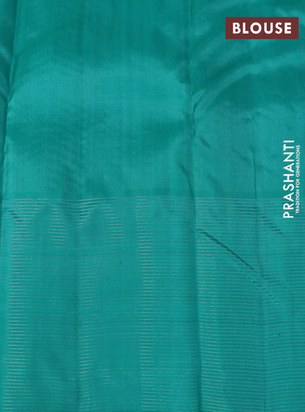 Pure soft silk saree navy blue and teal green with allover silver zari woven brocade weaves and rich silver zari woven border