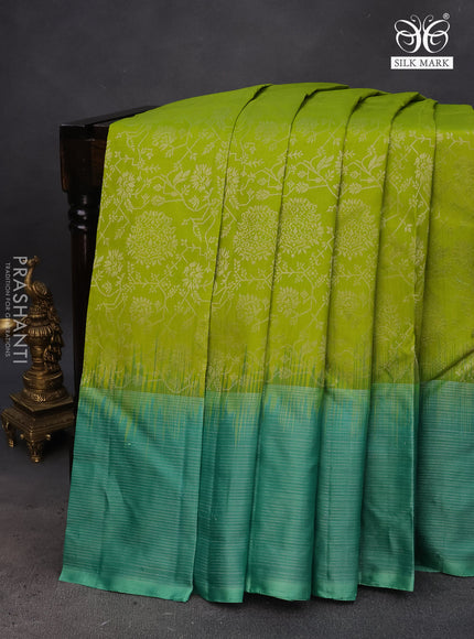 Pure soft silk saree light green and pastel green with allover silver zari woven brocade weaves and rich silver zari woven border