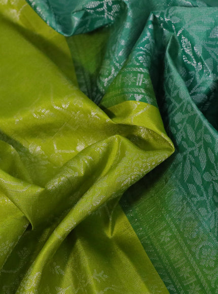 Pure soft silk saree light green and pastel green with allover silver zari woven brocade weaves and rich silver zari woven border