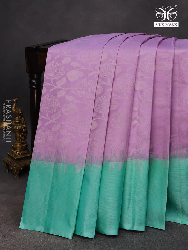 Pure soft silk saree lavender and teal green with allover silver zari woven brocade weaves and rich silver zari woven border