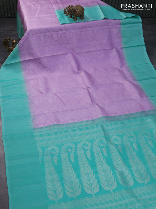 Pure soft silk saree lavender and teal green with allover silver zari woven brocade weaves and rich silver zari woven border