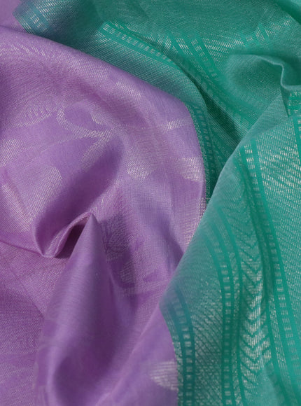 Pure soft silk saree lavender and teal green with allover silver zari woven brocade weaves and rich silver zari woven border