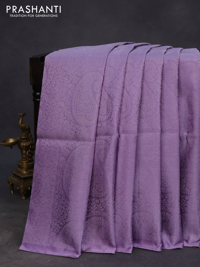 Pure soft silk saree lavender with allover silver zari woven brocade weaves in borderless style