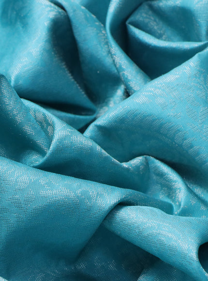 Pure soft silk saree teal blue with allover silver zari woven brocade weaves in borderless style