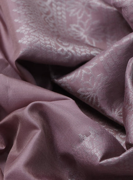 Pure soft silk saree pastel pink shade with silver zari woven buttas in borderless style