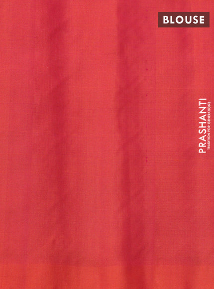 Pure soft silk saree dual shade of pinkish orange with silver zari woven buttas in borderless style