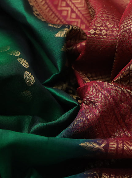 Pure soft silk saree dark green and maroon with allover zari weaves in borderless style