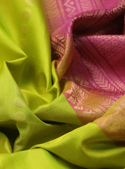 Pure soft silk saree lime green and onion pink with allover zari weaves in borderless style