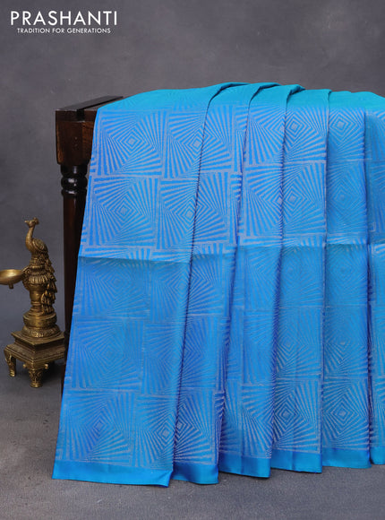 Pure soft silk saree dual shade of bluish green with allover silver zari woven brocade weaves in borderless style