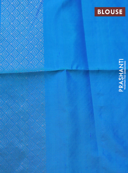 Pure soft silk saree dual shade of bluish green with allover silver zari woven brocade weaves in borderless style