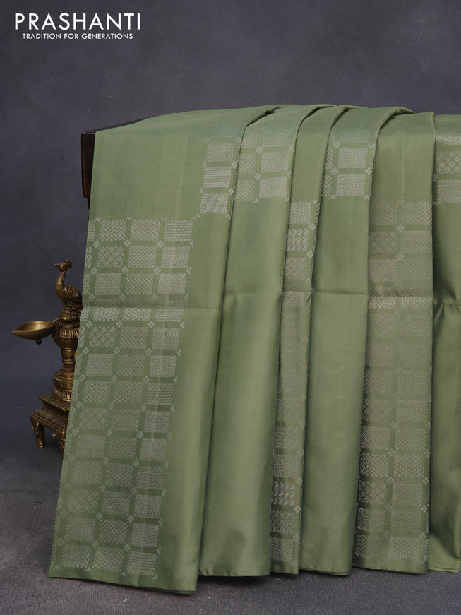 Pure soft silk saree pastel green with silver zari woven geometric buttas in borderless style