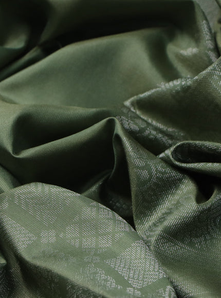 Pure soft silk saree pastel green with silver zari woven geometric buttas in borderless style