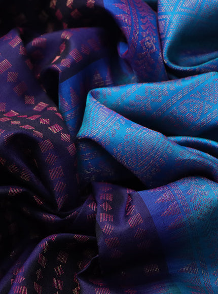 Pure soft silk saree dark blue and dual shade of bluish green with allover thread & zari weaves and zari woven border