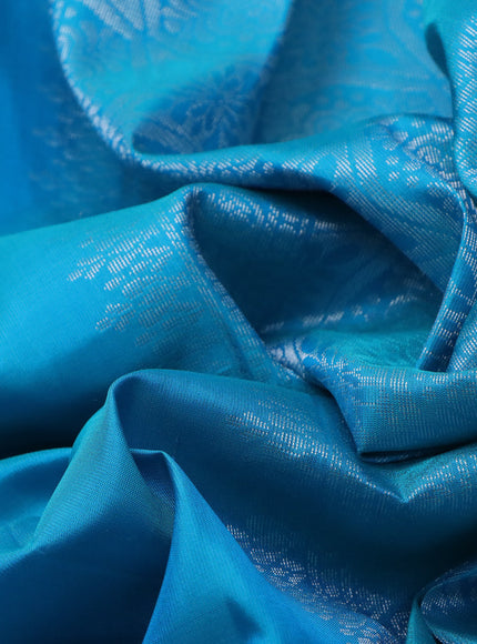 Pure soft silk saree light blue with silver zari woven buttas and long silver zari woven border