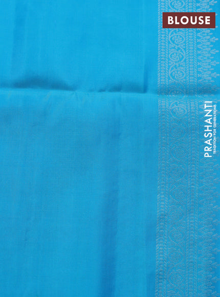 Pure soft silk saree light blue with silver zari woven buttas and long silver zari woven border