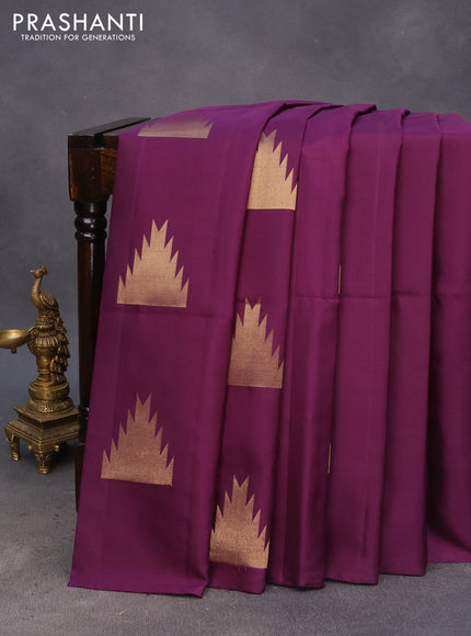 Pure soft silk saree purple with zari woven temple buttas in borderless style