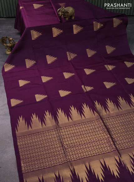 Pure soft silk saree purple with zari woven temple buttas in borderless style