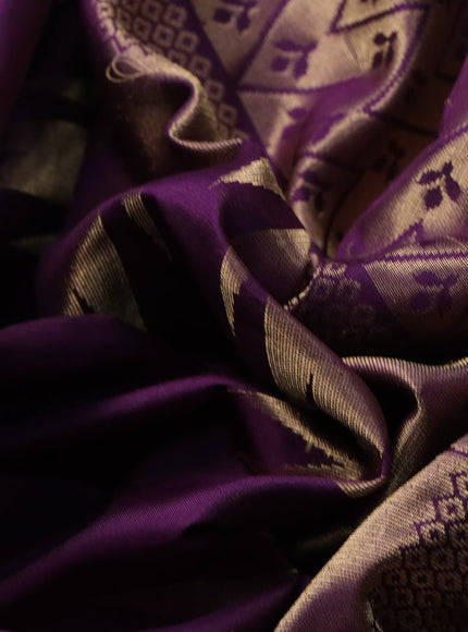 Pure soft silk saree purple with zari woven temple buttas in borderless style