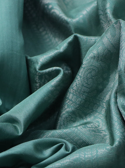 Pure soft silk saree pastel green with silver zari woven buttas in borderless style