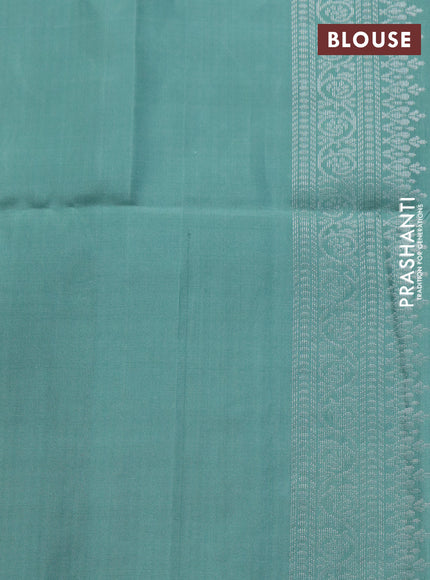 Pure soft silk saree pastel green with silver zari woven buttas in borderless style