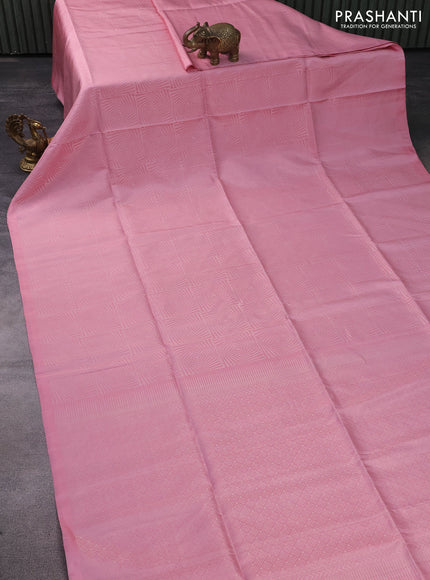 Pure soft silk saree baby pink with allover silver zari woven brocade weaves in borderless style