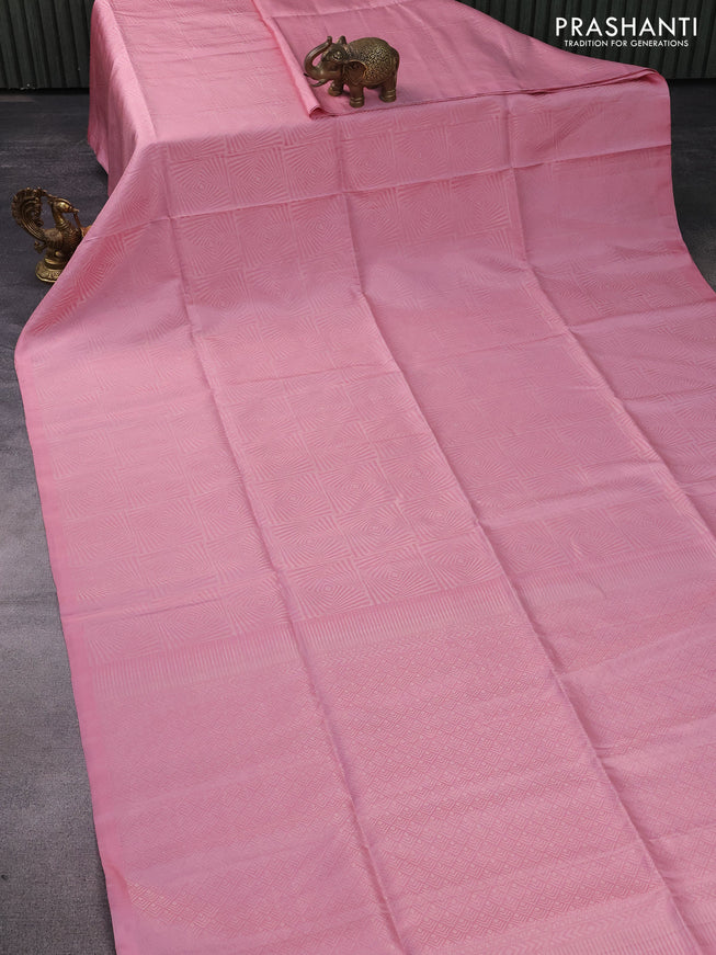 Pure soft silk saree baby pink with allover silver zari woven brocade weaves in borderless style