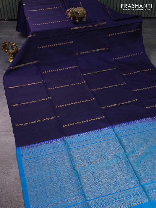 Pure soft silk saree navy blue and dual shade of blue with allover zari weaves in borderless style